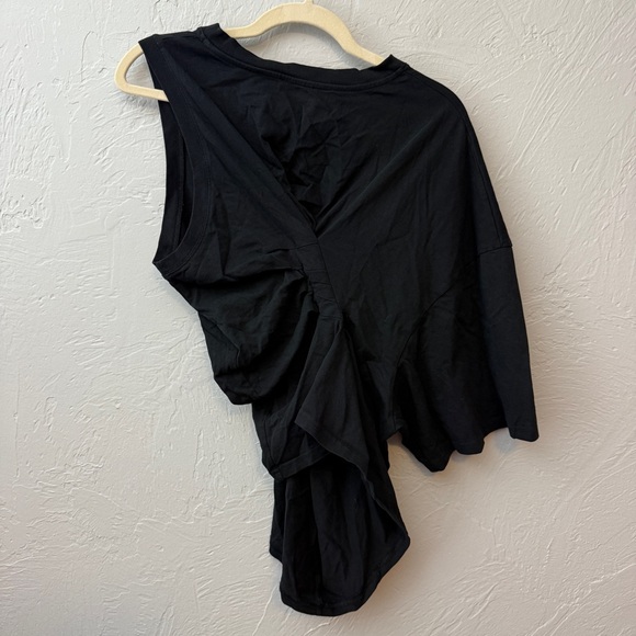 A.W.A.K.E. Mode Knotted Jersey Top Black Asymmetrical Short Sleeve Crop Medium M - Picture 8 of 8